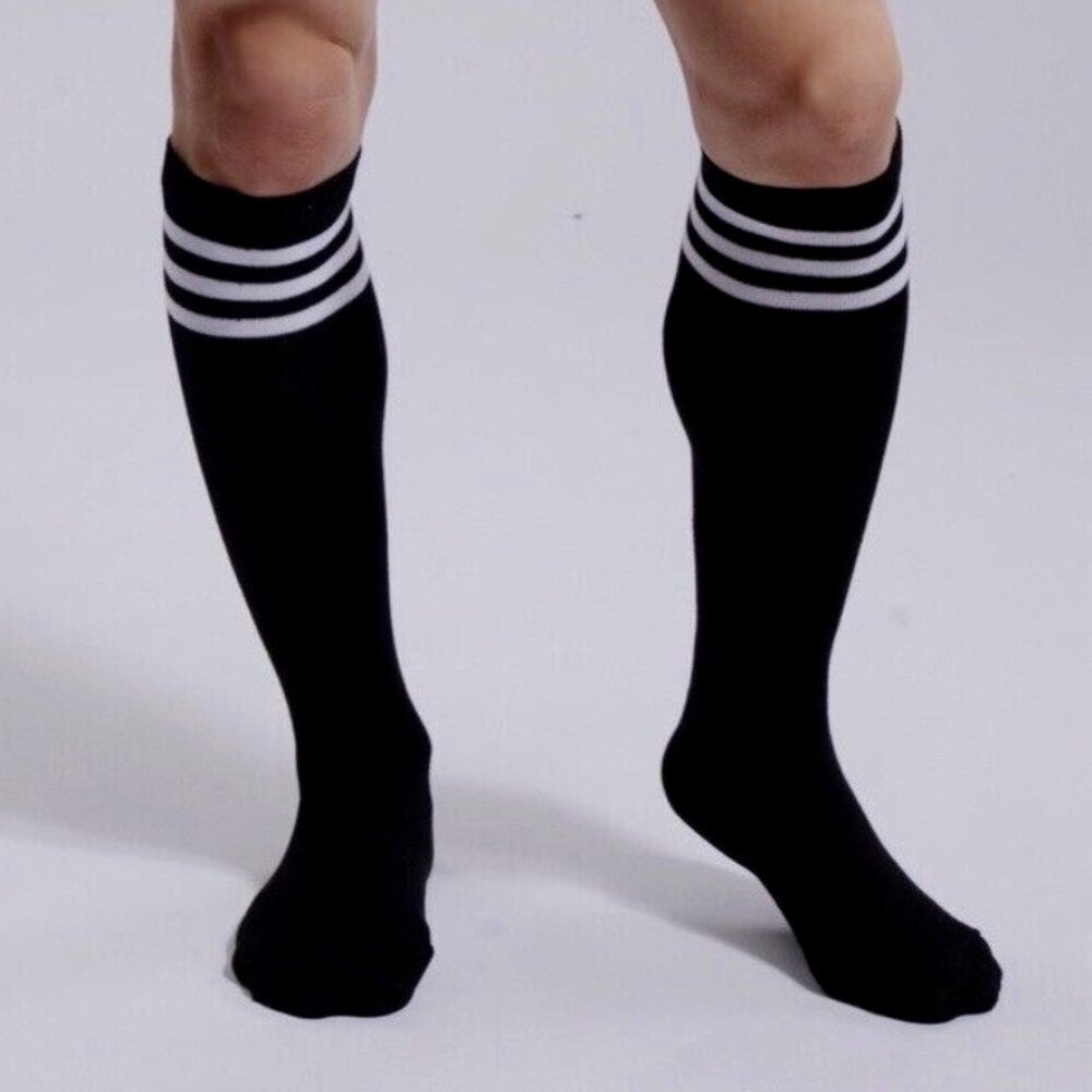 Men's Socks 80's Old School Classic Striped Mid Calf Athletic Tube Socks Black